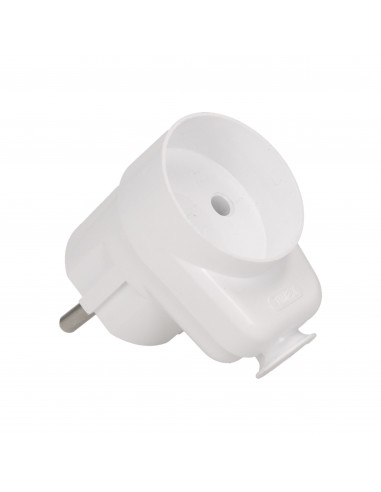 Wtyczka kątowa 2P z gniazdem, biała