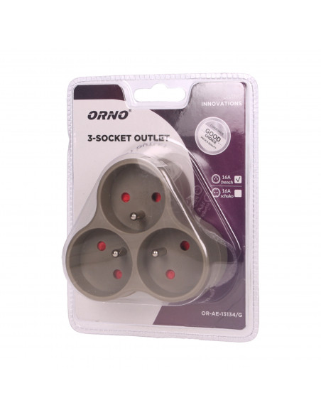 Rozgałęźnik 3x2P+Z, szary