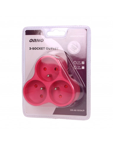 Rozgałęźnik 3x2P+Z, różowy