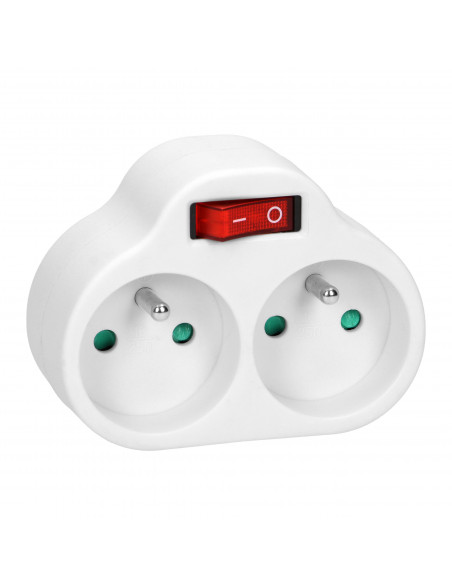 Rozgałęźnik 2x2P+Z z włącznikiem, biały