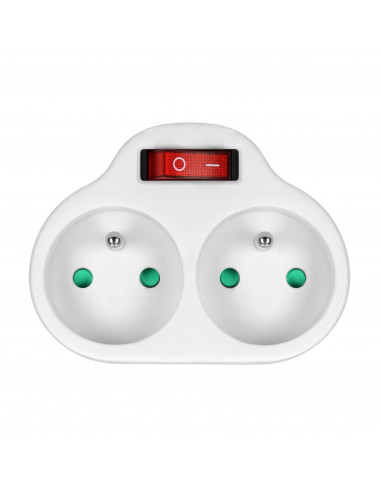 Rozgałęźnik 2x2P+Z z włącznikiem, biały