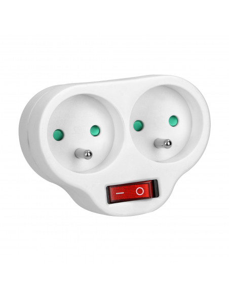 Rozgałęźnik 2x2P+Z z włącznikiem, biały