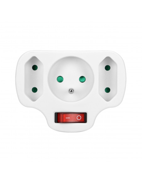 Rozgałęźnik 1x2P+Z, 2x2P/II z włącznikiem, biały