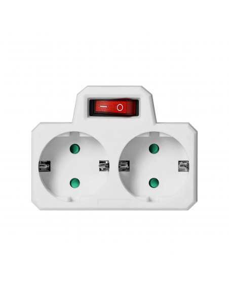 Rozgałęźnik 2x2P+Z (Schuko) z włącznikiem, biały