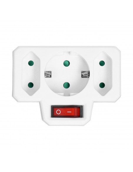 Rozgałęźnik 1x2P+Z (Schuko), 2x2P/II z włącznikiem, biały