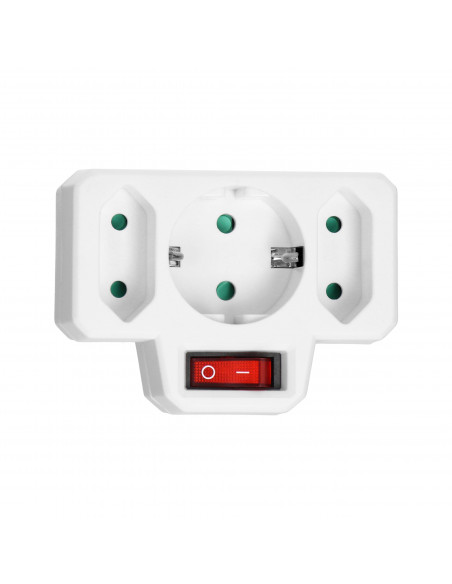 Rozgałęźnik 1x2P+Z (Schuko), 2x2P/II z włącznikiem, biały
