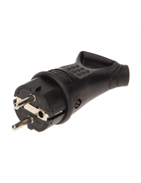 Hermetyczna wtyczka gumowa Uni-schuko z uchwytem, IP44, czarna