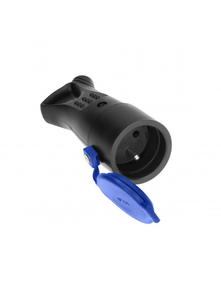 Hermetyczne gniazdo gumowe 2P+Z, proste, IP44, czarne