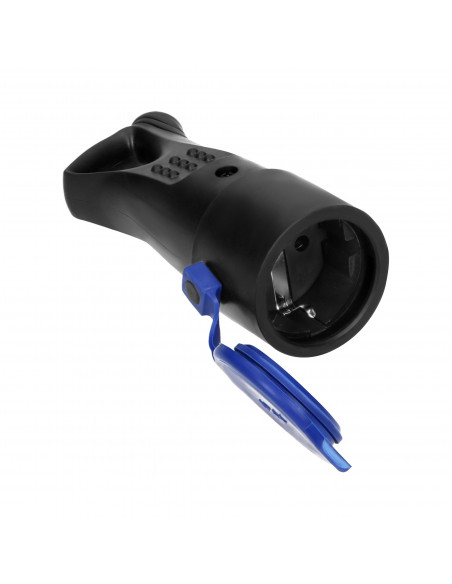 Gniazdo gumowe, hermetyczne 2P+Z, proste, IP44, czarne, wersja Schuko