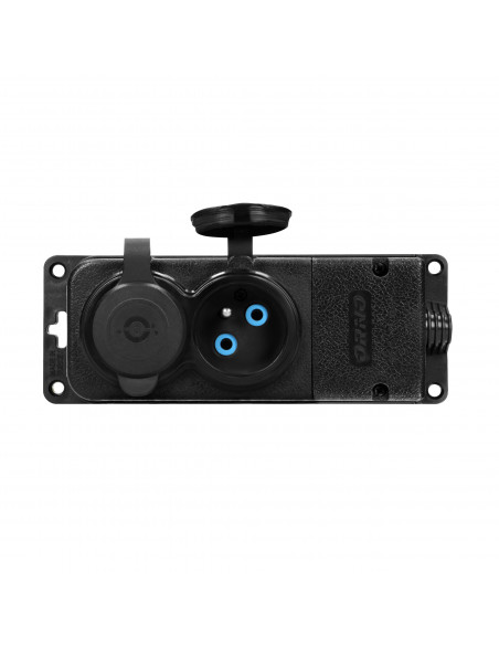 Rozgałęźnik bryzgoszczelny i odporny na uderzenia, IP44, 2 gniazda 2P+Z, 16A, 230V AC, gumowy, uniepalniony