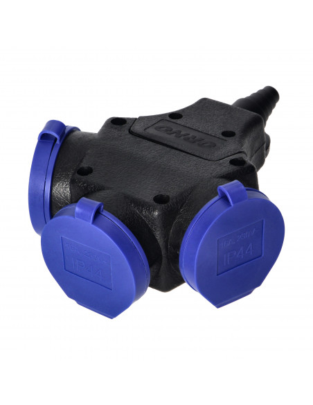 Rozgałęźnik bryzgoszczelny i odporny na uderzenia, IP44, 3x2P+Z Schuko, 16A, 230V AC