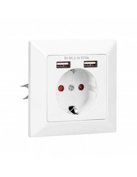 Gniazdo pojedyncze 2P+Z, USBx2, schuko