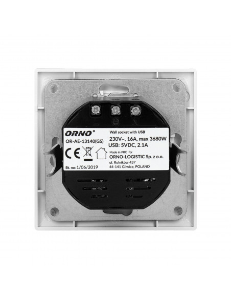 Gniazdo pojedyncze 2P+Z, USBx2, schuko