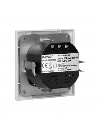 Gniazdo pojedyncze 2P+Z, USBx2, schuko