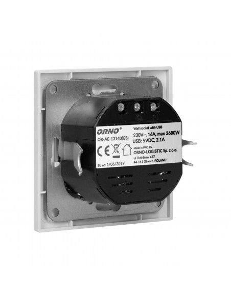 Gniazdo pojedyncze 2P+Z, USBx2, schuko