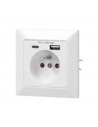 Gniazdo pojedyncze 2P+Z, USB-A +...