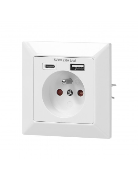 Gniazdo pojedyncze 2P+Z, USB-A + USB-C, wyjście 5VDC, max 2,8A