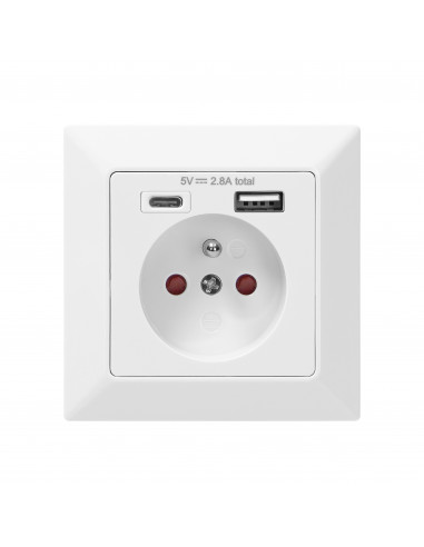 Gniazdo pojedyncze 2P+Z, USB-A +...
