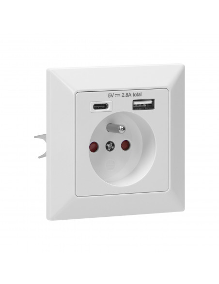 Gniazdo pojedyncze 2P+Z, USB-A + USB-C, wyjście 5VDC, max 2,8A