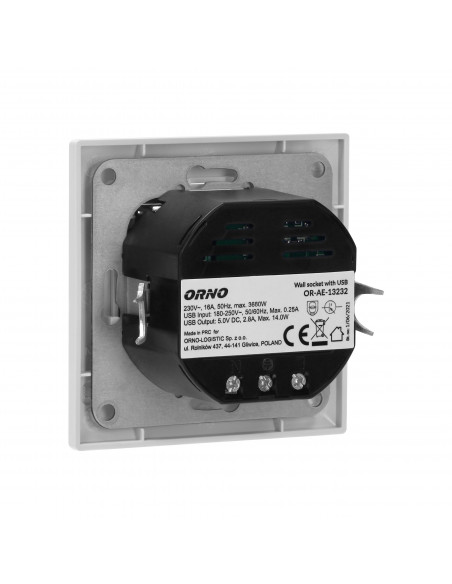 Gniazdo pojedyncze 2P+Z, USB-A + USB-C, wyjście 5VDC, max 2,8A