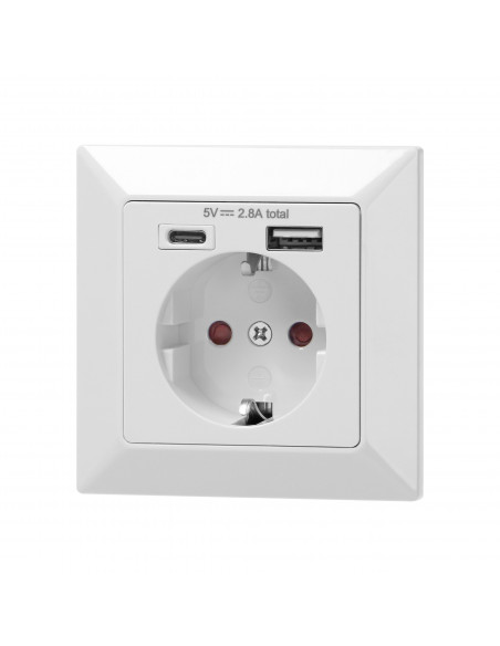 Gniazdo pojedyncze 2P+Z (Schuko), USB-A + USB-C, wyjście 5VDC, max 2,8A