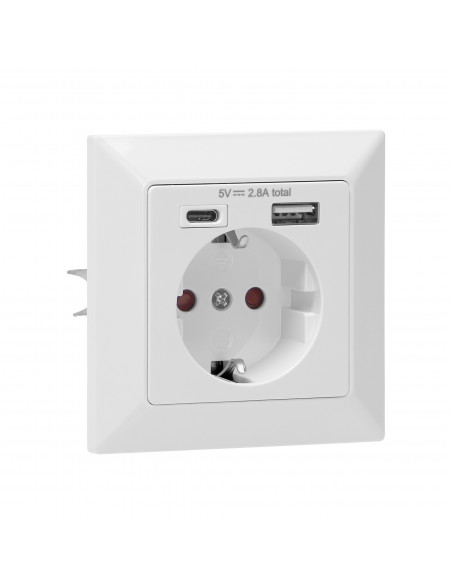 Gniazdo pojedyncze 2P+Z (Schuko), USB-A + USB-C, wyjście 5VDC, max 2,8A