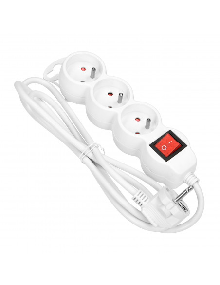 Przedłużacz 3-krotny 2P+Z z wyłącznikiem, 1,5m H05VV-F 3x1,0mm², Imax 10A, biały