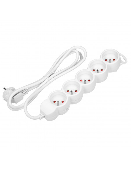 Przedłużacz 5-krotny 2P+Z, 5m H05VV-F 3x1,0mm², Imax 10A, biały