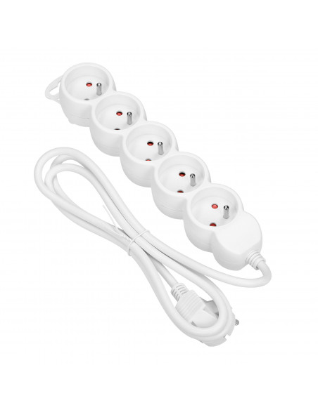 Przedłużacz 5-krotny 2P+Z, 5m H05VV-F 3x1,0mm², Imax 10A, biały