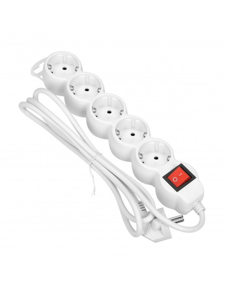 Przedłużacz 5-krotny 2P+Z z wyłącznikiem, 1,5m H05VV-F 3x1,0mm², Imax 10A, biały