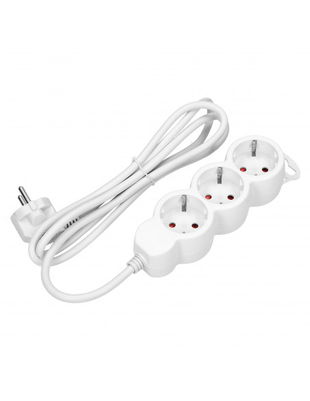 Przedłużacz 3-krotny 2P+Z (schuko), 1,5m H05VV-F 3x1,0mm² , Imax 10A, biały