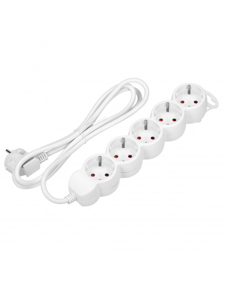 Przedłużacz 5-krotny 2P+Z (schuko), 1,5m H05VV-F 3x1,0mm², Imax 10A, biały