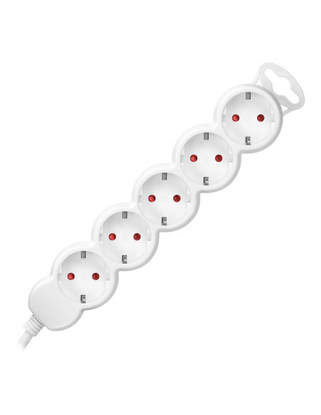 Przedłużacz 5-krotny 2P+Z (schuko), 3m H05VV-F 3x1,0mm², Imax 10A, biały