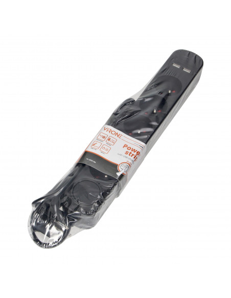  Listwa przeciwprzepięciowa, 5 gniazd 2P+Z (Schuko), kabel 1,5m, z przyciskiem podświetlanym dwutorowym, ochronnikiem...