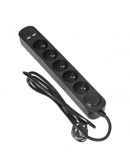  Listwa przeciwprzepięciowa, 5 gniazd 2P+Z (Schuko), kabel 1,5m, z przyciskiem podświetlanym dwutorowym, ochronnikiem...