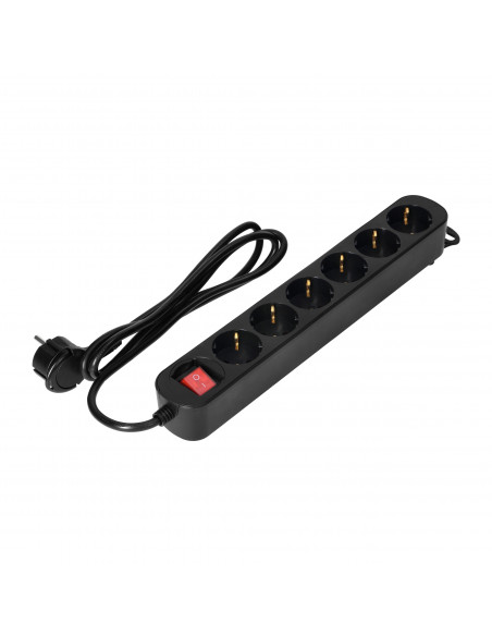 Przedłużacz 6-krotny 2P+Z (Schuko) , z wyłącznikiem i kablem 1,5m, czarny