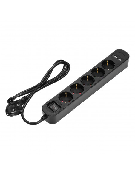  Listwa przeciwprzepięciowa, 5 gniazd 2P+Z (Schuko), kabel 1,5m, z wyłącznikiem podświetlanym dwutorowym,...