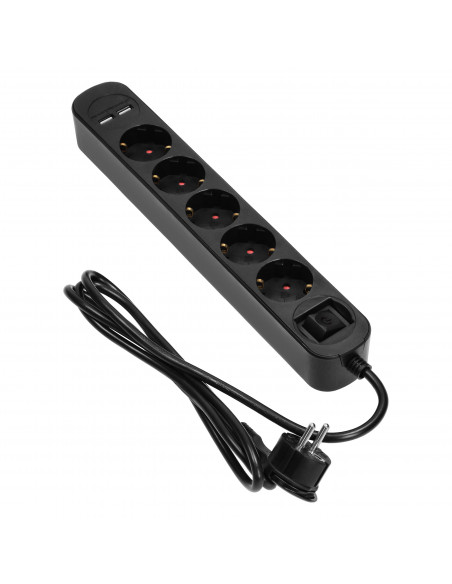  Listwa przeciwprzepięciowa, 5 gniazd 2P+Z (Schuko), kabel 1,5m, z wyłącznikiem podświetlanym dwutorowym,...