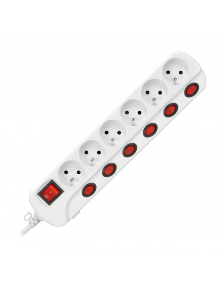  Listwa zasilająca "Multiswitch", 6 gniazd 2P+Z, kabel 3x1,0mm², długość 1,5m, z wyłącznikami podświetlanymi:...
