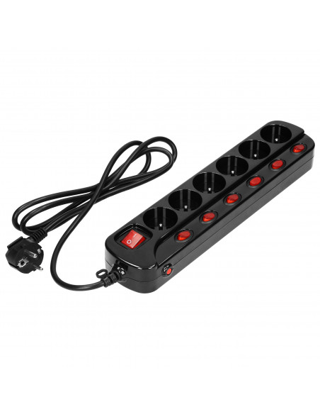  Listwa zasilająca "Multiswitch", 6 gniazd 2P+Z, kabel 3x1,0mm², długość 1,5m. Wyłącznik termiczny. 10A/230 VAC,...