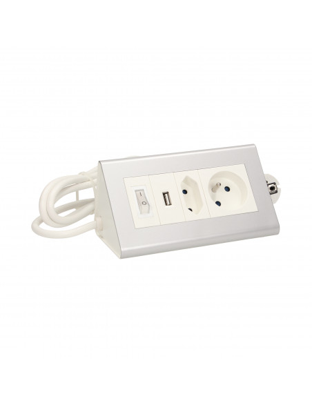 Przedłużacz biurkowy z wyłącznikiem i ładowarką, 1x2P+Z, 1x2P/II, 1xUSB, przewód 1,5m 3x1mm
