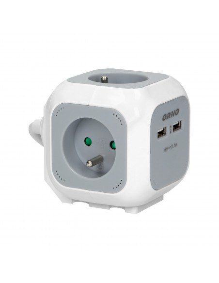 Przedłużacz 4 krotny 2P+Z, ładowarka 2xUSB, 1,4m H05VV-F 3x1mm², szaro-biały