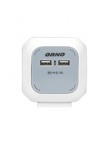 Przedłużacz 4 krotny 2P+Z, ładowarka 2xUSB, 1,4m H05VV-F 3x1mm², szaro-biały