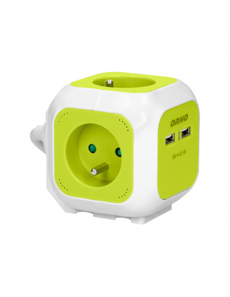 Przedłużacz Kostka 4-krotny z ładowarką 2xUSB 1,4m limonkowy