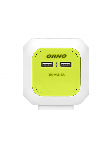 Przedłużacz Kostka 4-krotny z ładowarką 2xUSB 1,4m limonkowy