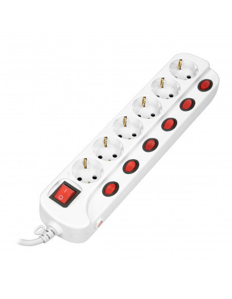  Listwa zasilająca "Multiswitch", 6 gniazd 2P+Z (schuko), kabel 3x1,5mm², długość 1,5m, z wyłącznikami...