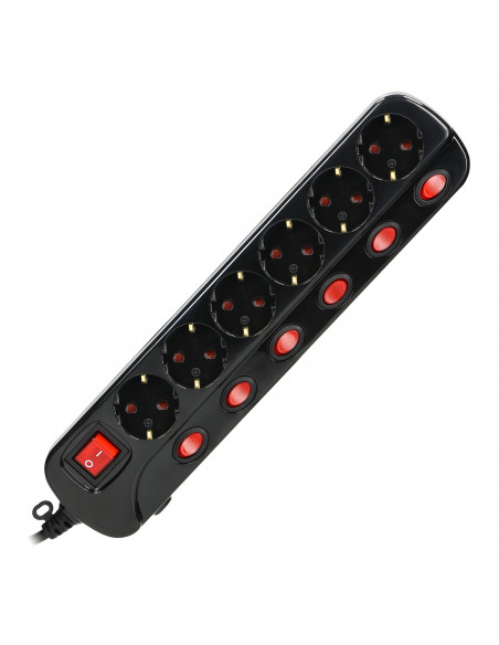  Listwa zasilająca "Multiswitch", 6 gniazd 2P+Z (Schuko), kabel 3x1,0mm², długość 1,5m. Wyłącznik termiczny....