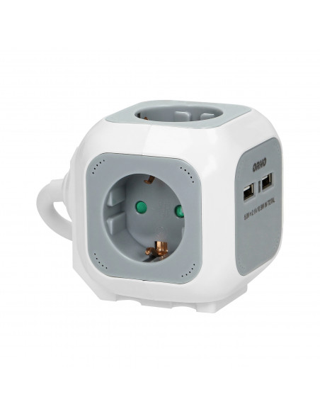 Przedłużacz 4 krotny 2P+Z (schuko), ładowarka 2xUSB, 1,4m H05VV-F 3x1,5mm², szaro-biały