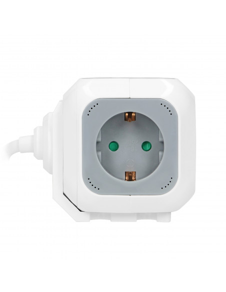 Przedłużacz 4 krotny 2P+Z (schuko), ładowarka 2xUSB, 1,4m H05VV-F 3x1,5mm², szaro-biały