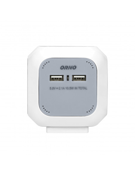 Przedłużacz 4 krotny 2P+Z (schuko), ładowarka 2xUSB, 1,4m H05VV-F 3x1,5mm², szaro-biały